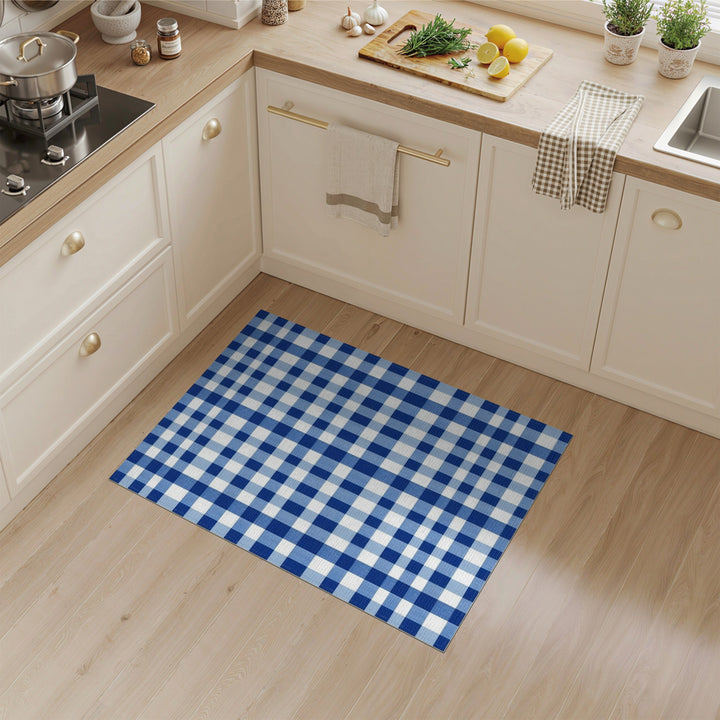 Rustic Farmhouse Blue Gingham Checkered Area Rug