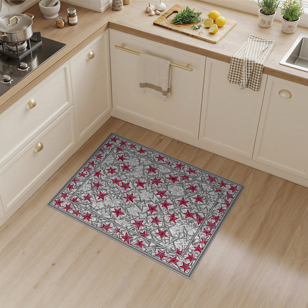 Red Geometric Modern Red Star Geometric Area Rug