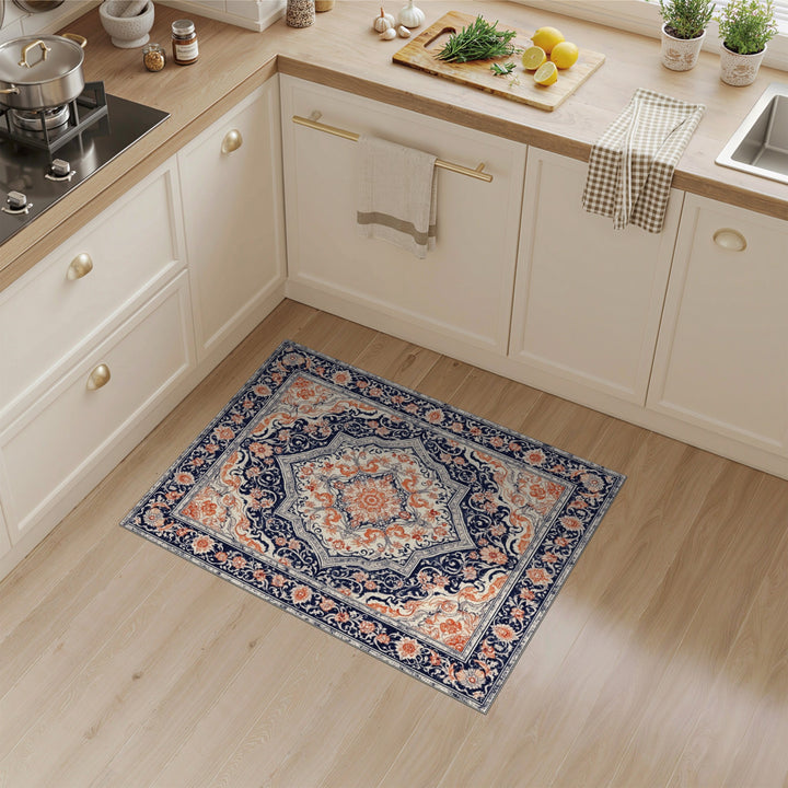 Navy Orange Traditional Persian Area Rug
