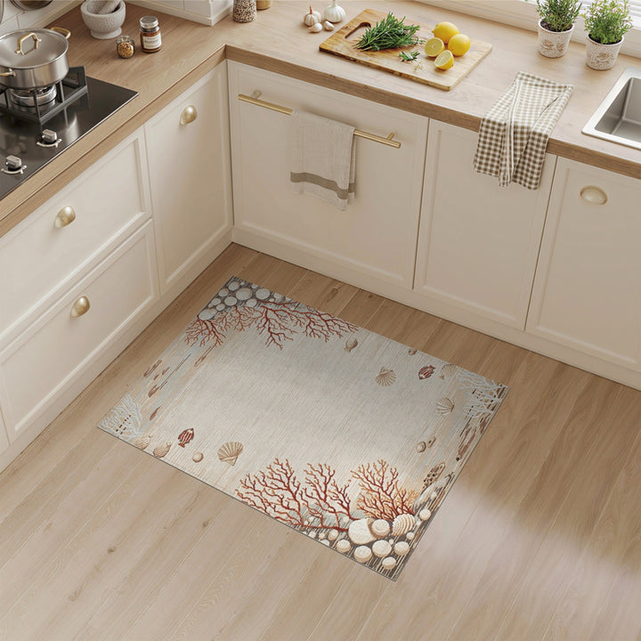 Beige Coastal Coral Seashell Area Rug