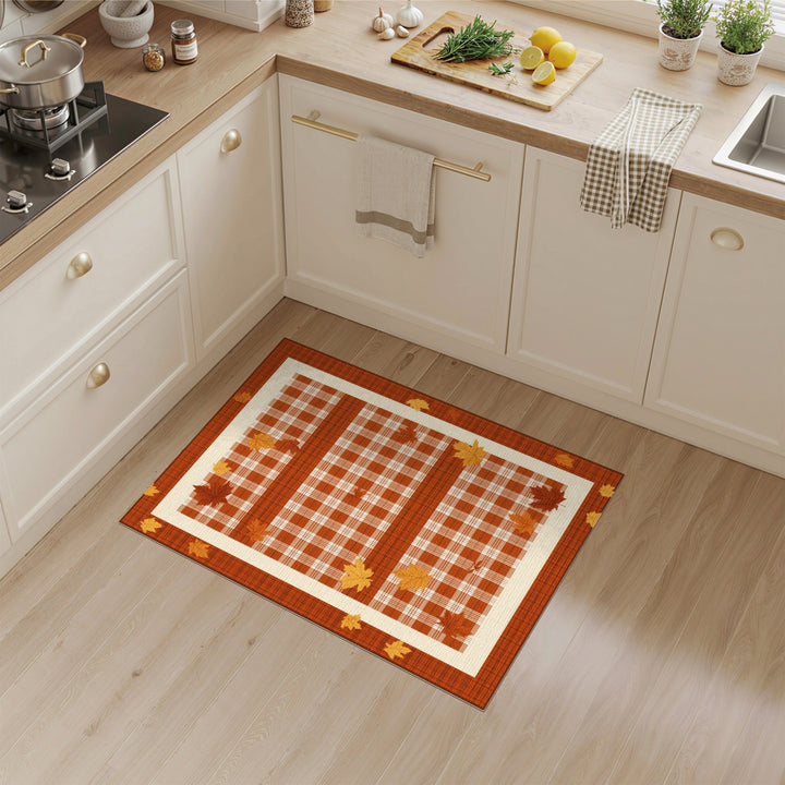 Orange Plaid Maple Leaf Area Rug
