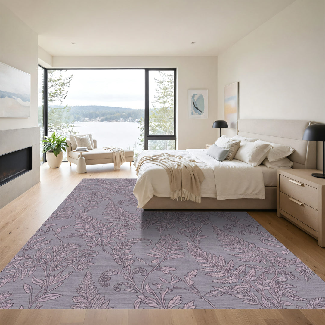 Vintage Mauve Fern Botanical Swirl Rug