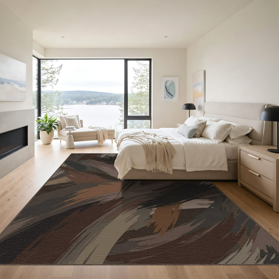 Earthy Abstract Brushstroke Swirl Rug