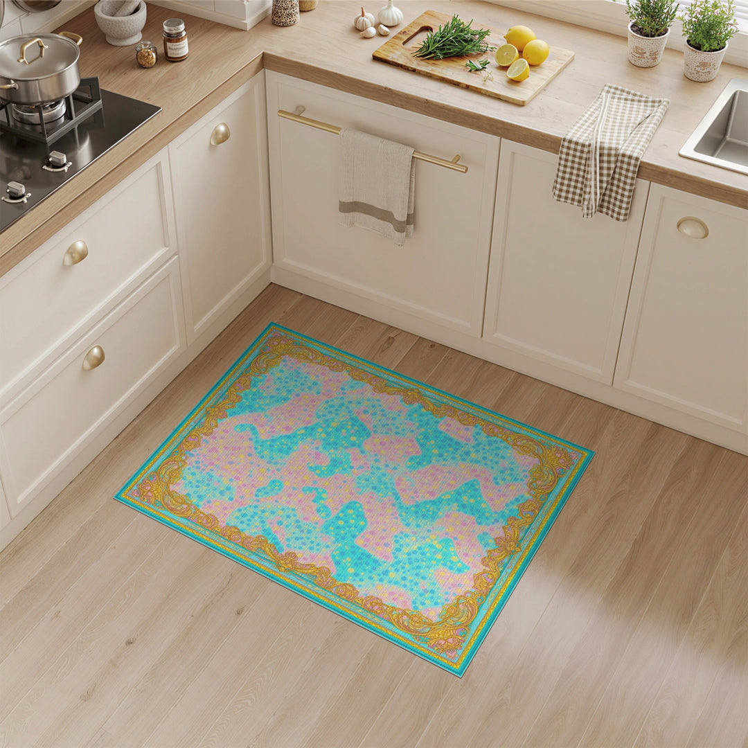 Abstract Blue Teal Dot Area Rug