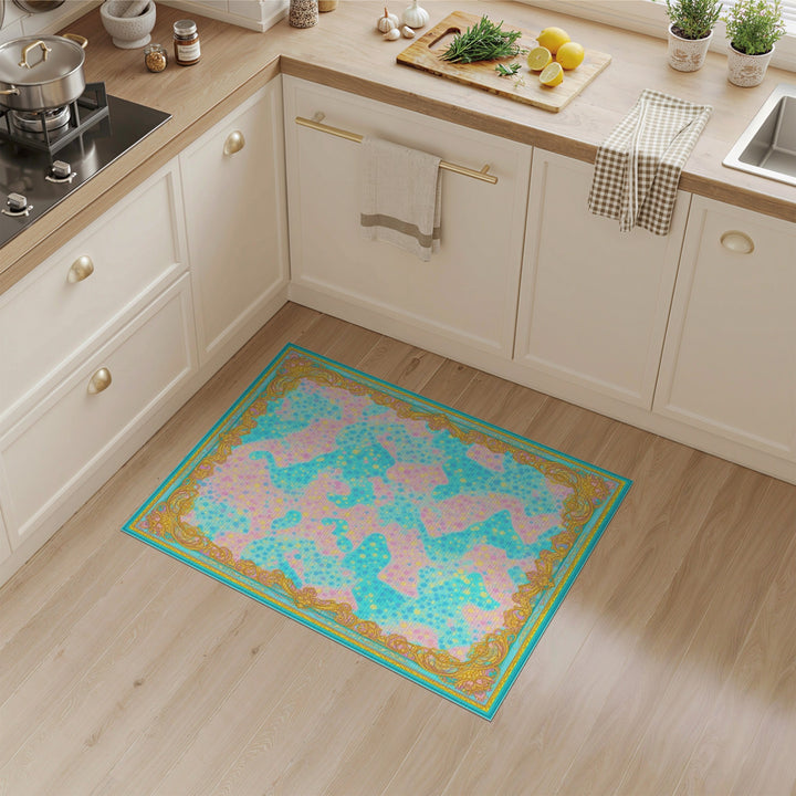 Abstract Blue Teal Dot Area Rug