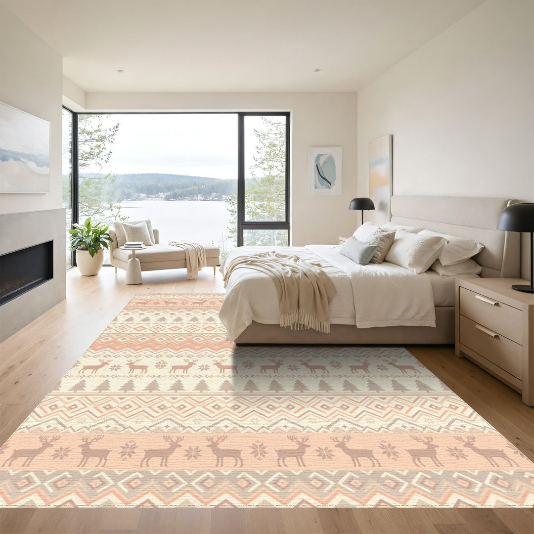 Warm Peach Reindeer Geometric Stripe Rug