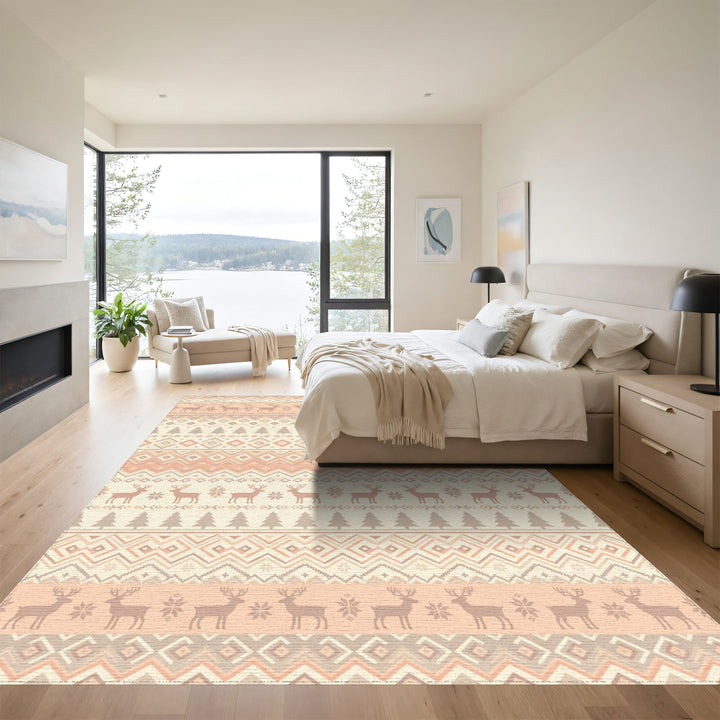 Warm Peach Reindeer Geometric Stripe Rug