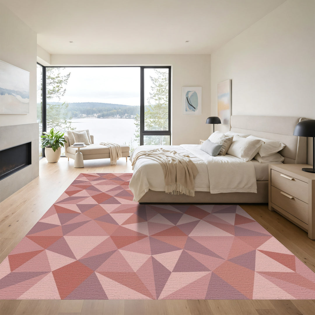 Rose Pink Geometric Crystal Facets Rug