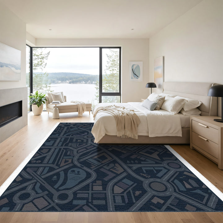 Urban City Street Map Weave Rug