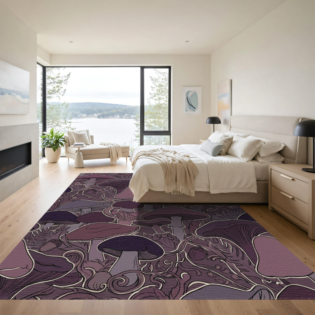 Muted Plum Mushroom Forest Silhouette Rug