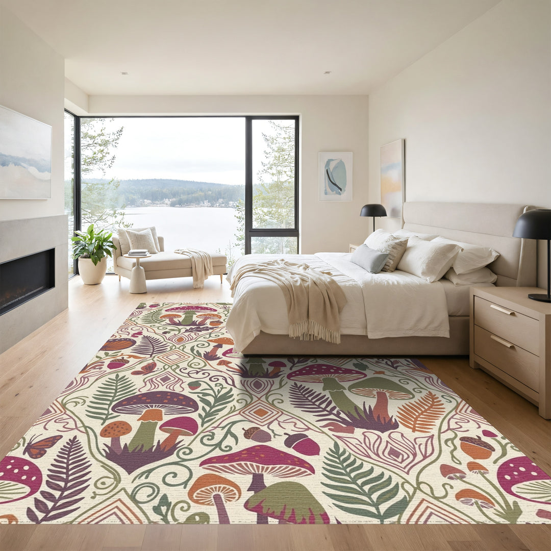 Whimsical Earthy Forest Mushroom Meadow Rug