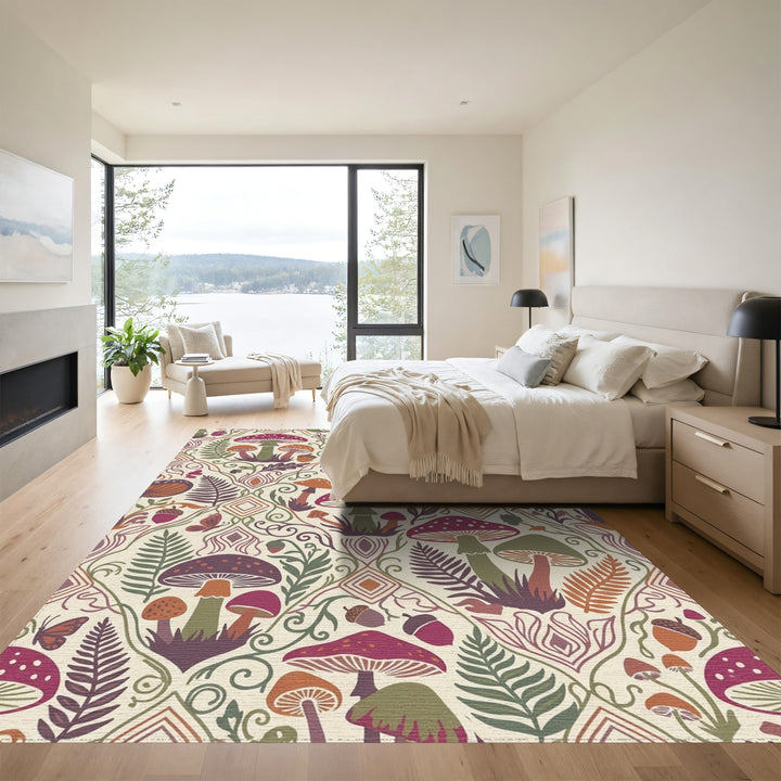 Whimsical Earthy Forest Mushroom Meadow Rug