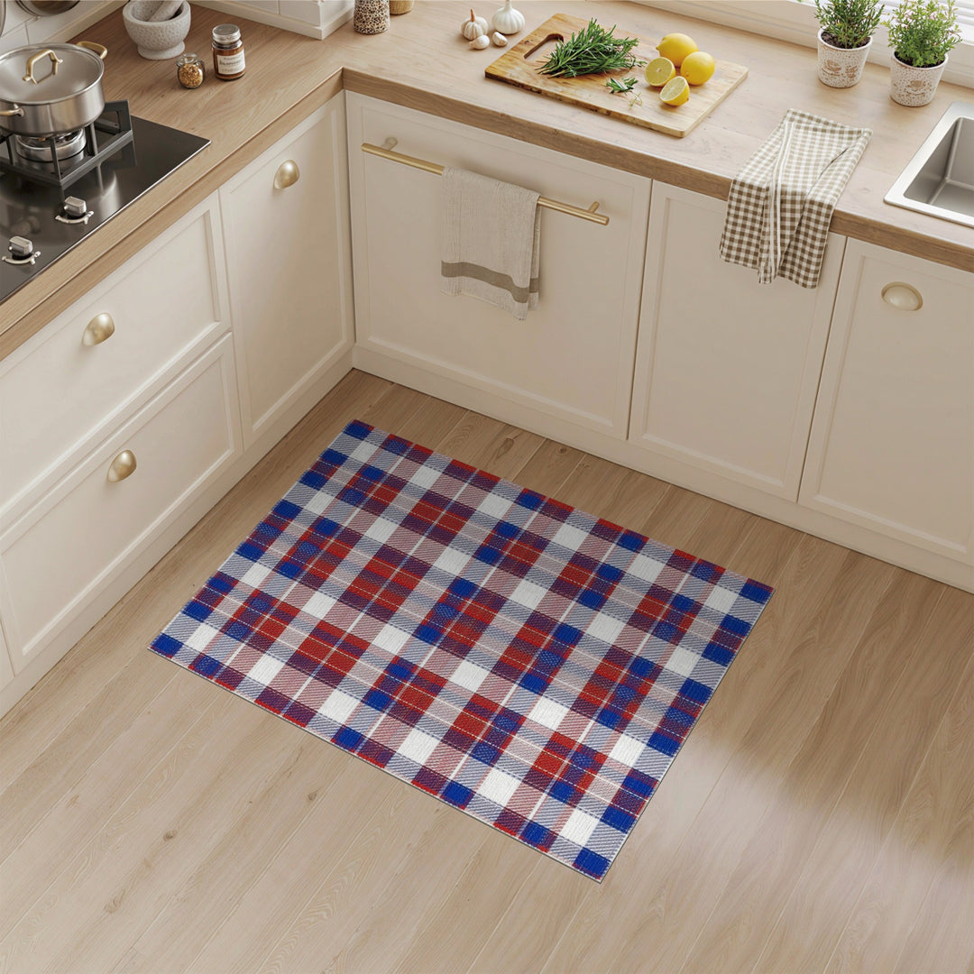 Multi-color and Patterns Red Blue Plaid Washable Area Rug