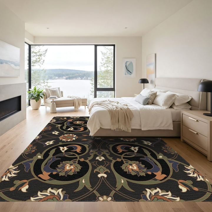 Rich Earthy Tones Floral Scroll Rug