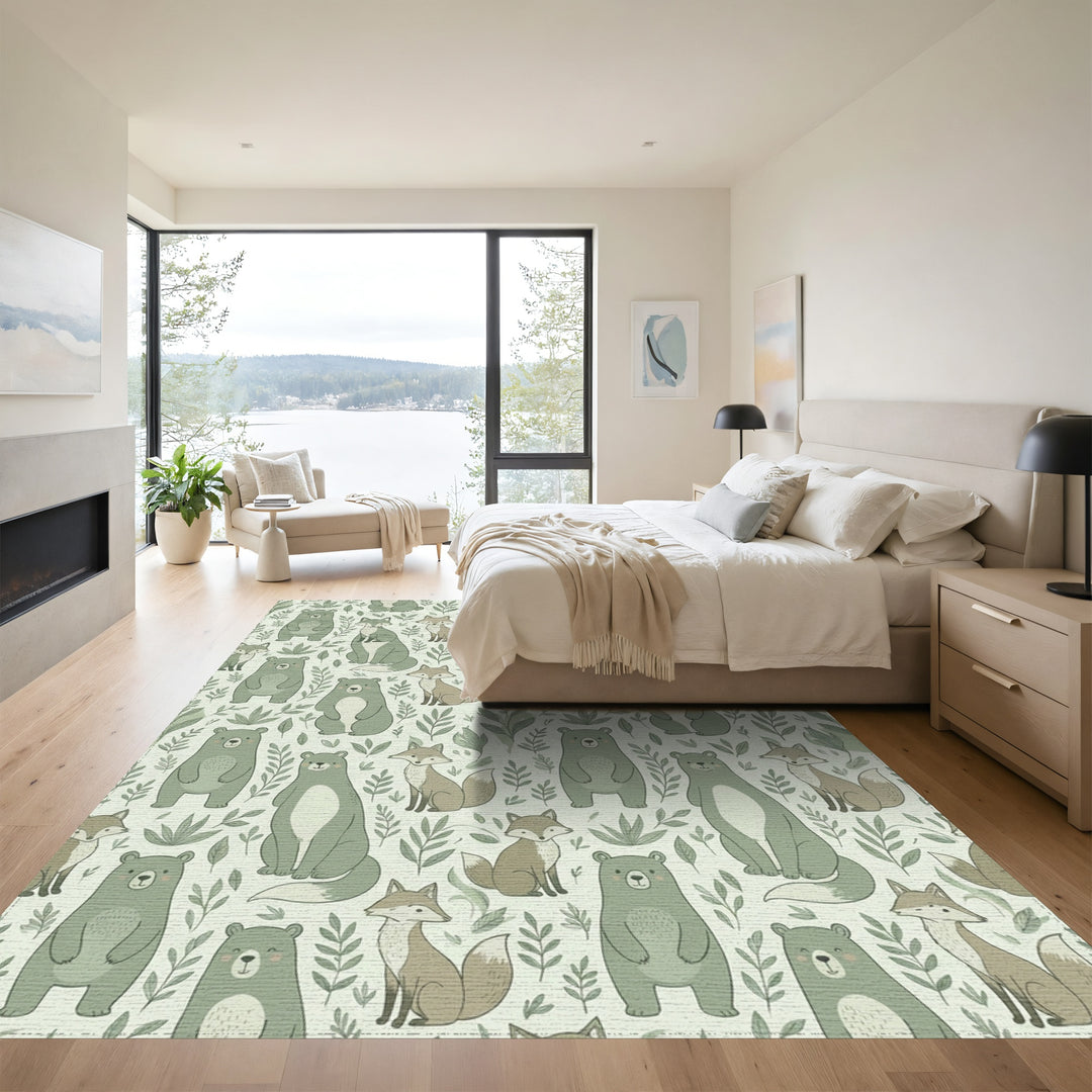 Whimsical Forest Animals Featuring Bears and Foxes Rug
