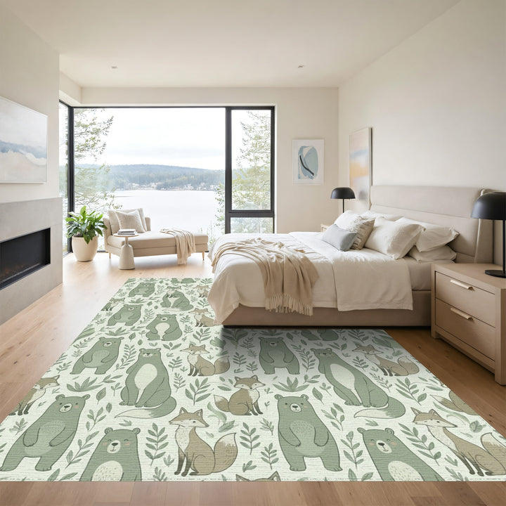 Whimsical Forest Animals Featuring Bears and Foxes Rug