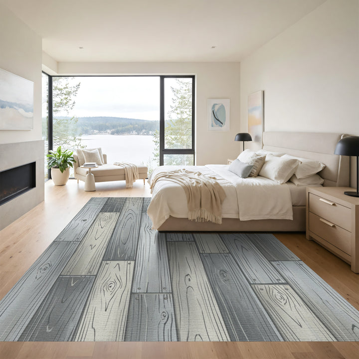 Rustic Gray Wood Plank Texture Rug