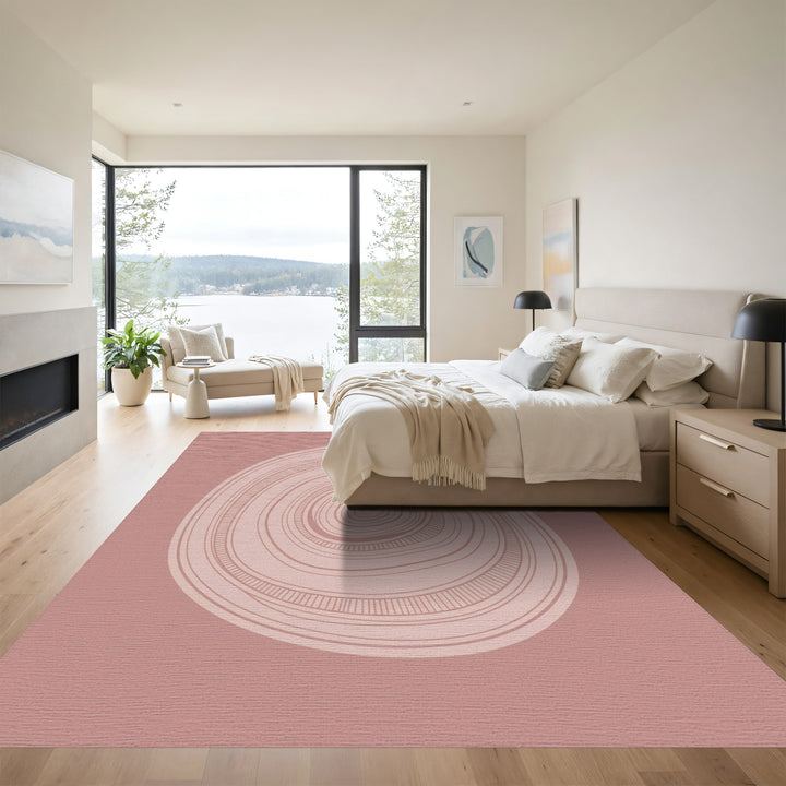 Terracotta Concentric Circles Abstract Rug