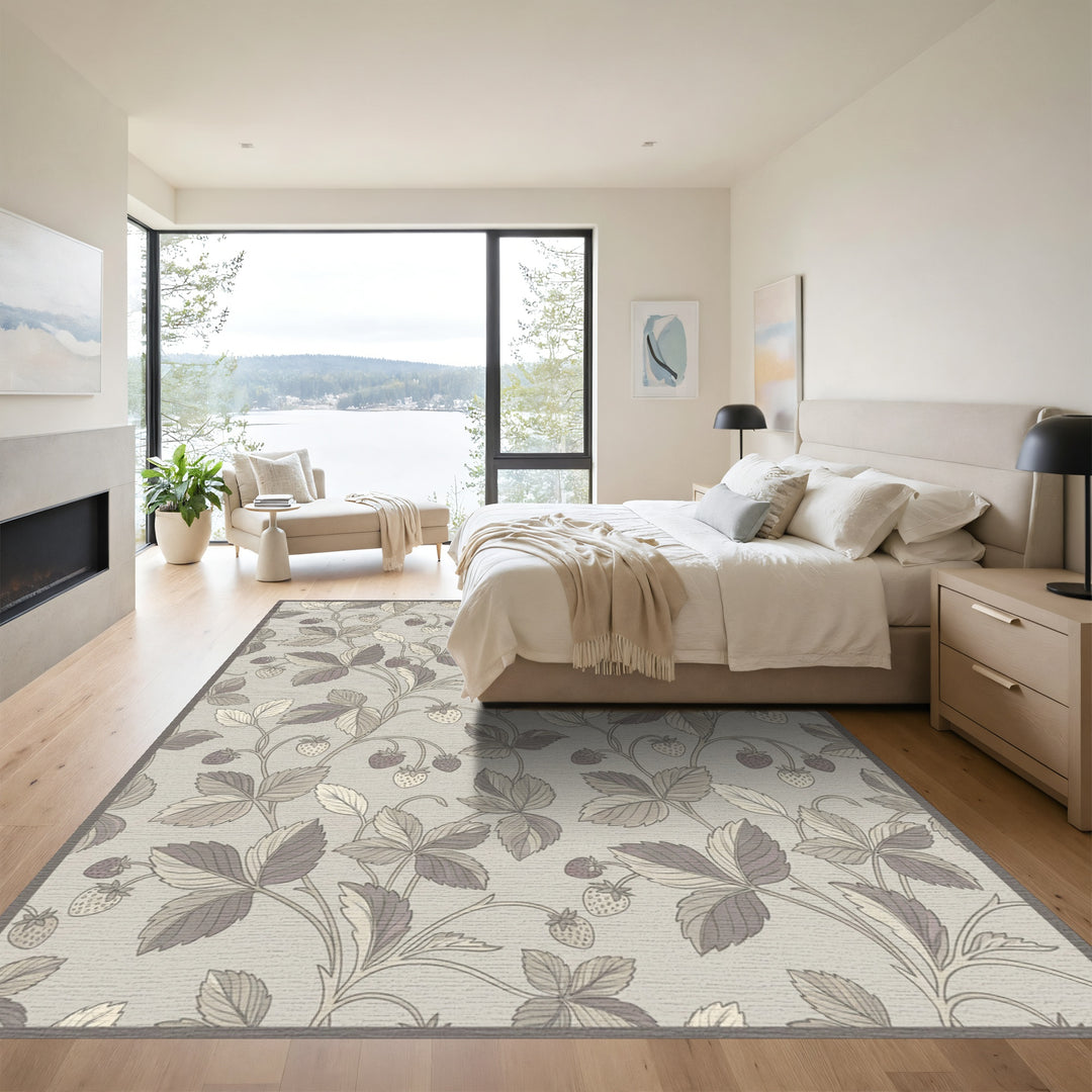 Neutral Strawberry Vine Scroll Rug