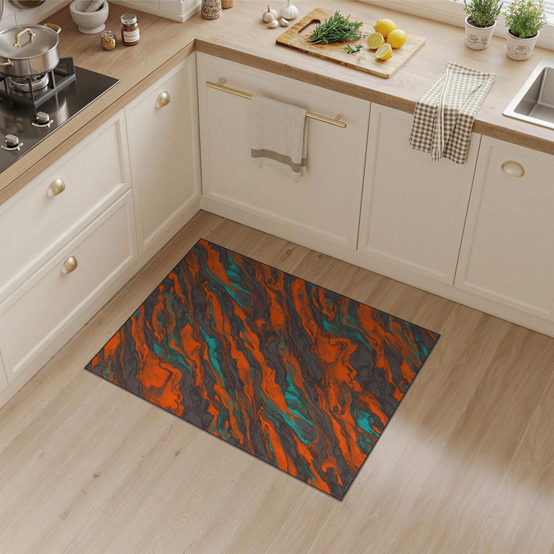 Vibrant Orange Teal Swirl Abstract Area Rug