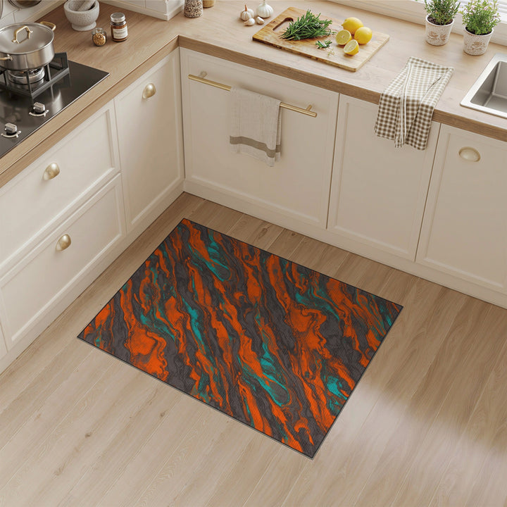 Vibrant Orange Teal Swirl Abstract Area Rug
