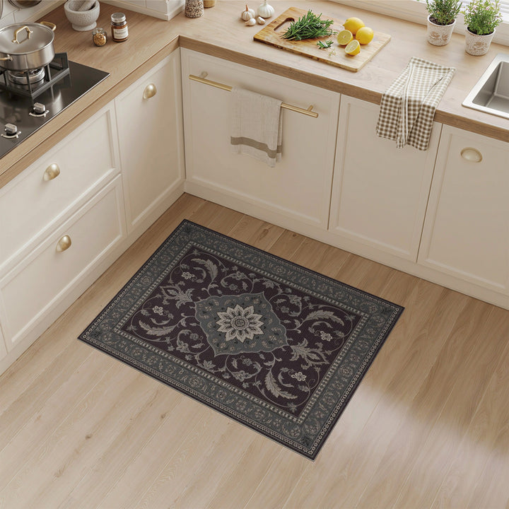 ODIKA Purple Persian Floral Medallion Rug