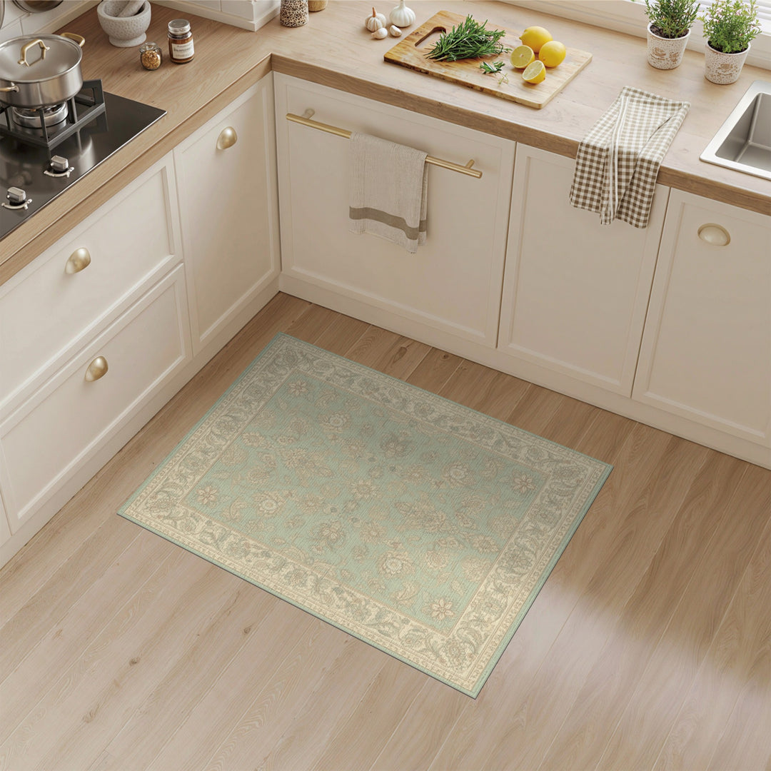 Teal Floral Vintage Area Rug