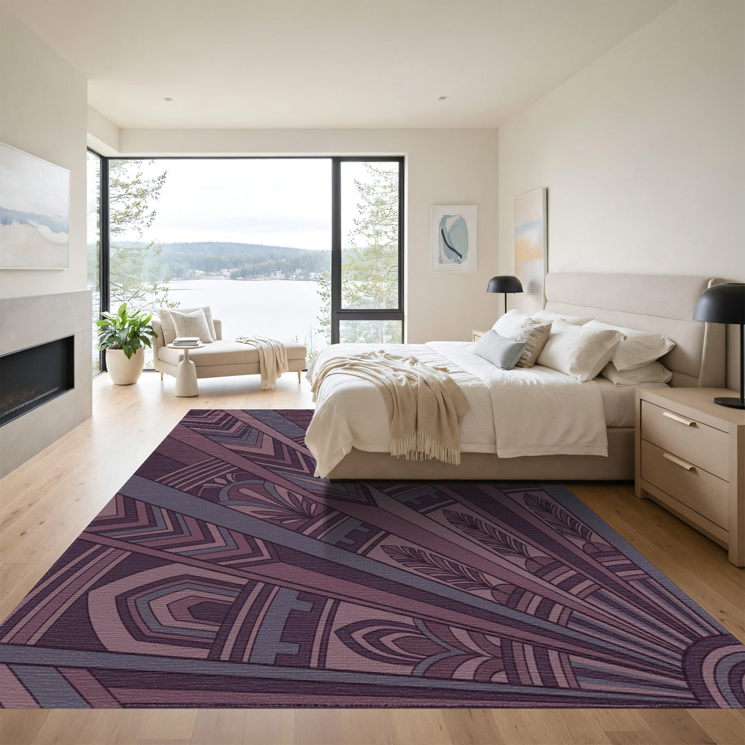 Art Deco Plum Feather Sunburst Rug