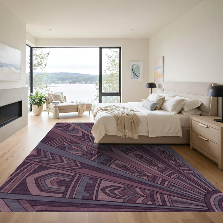 Art Deco Plum Feather Sunburst Rug