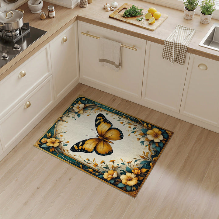 Yellow Butterfly Floral Vintage Area Rug