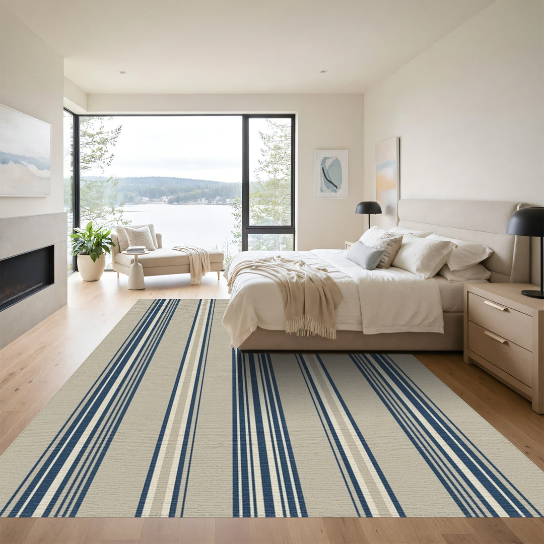 Coastal Blue Cream Stripe Rug