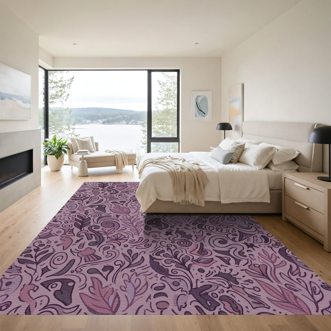 Whimsical Mauve Floral Swirls Rug