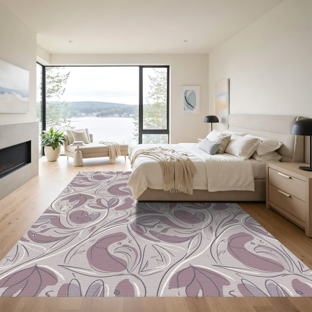Muted Mauve Floral Scroll Work Rug