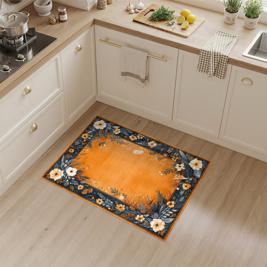 Orange Floral Vintage Area Rug