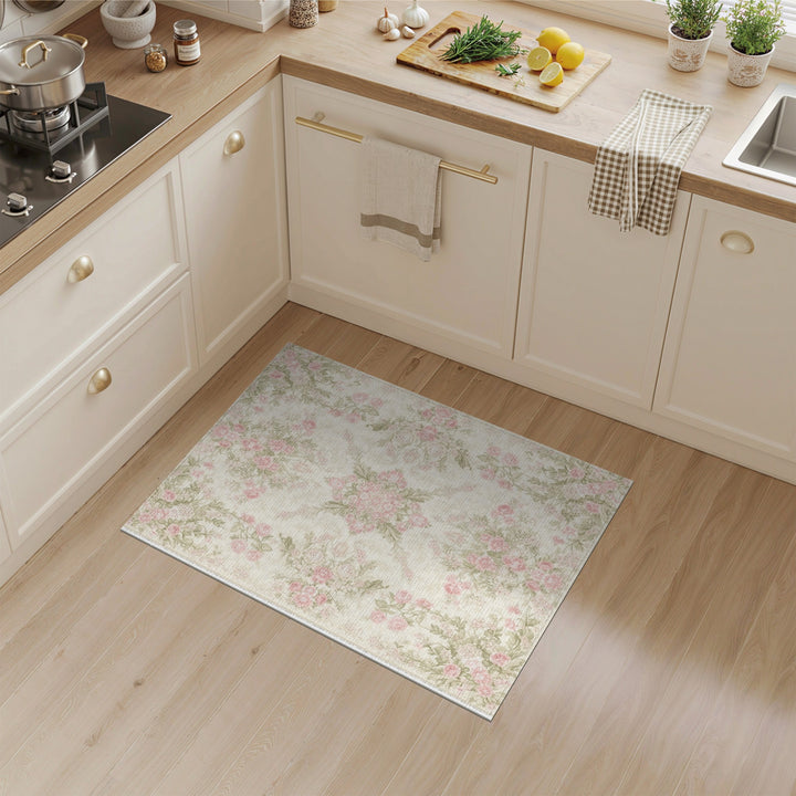 Vintage Pink Rose Floral Area Rug