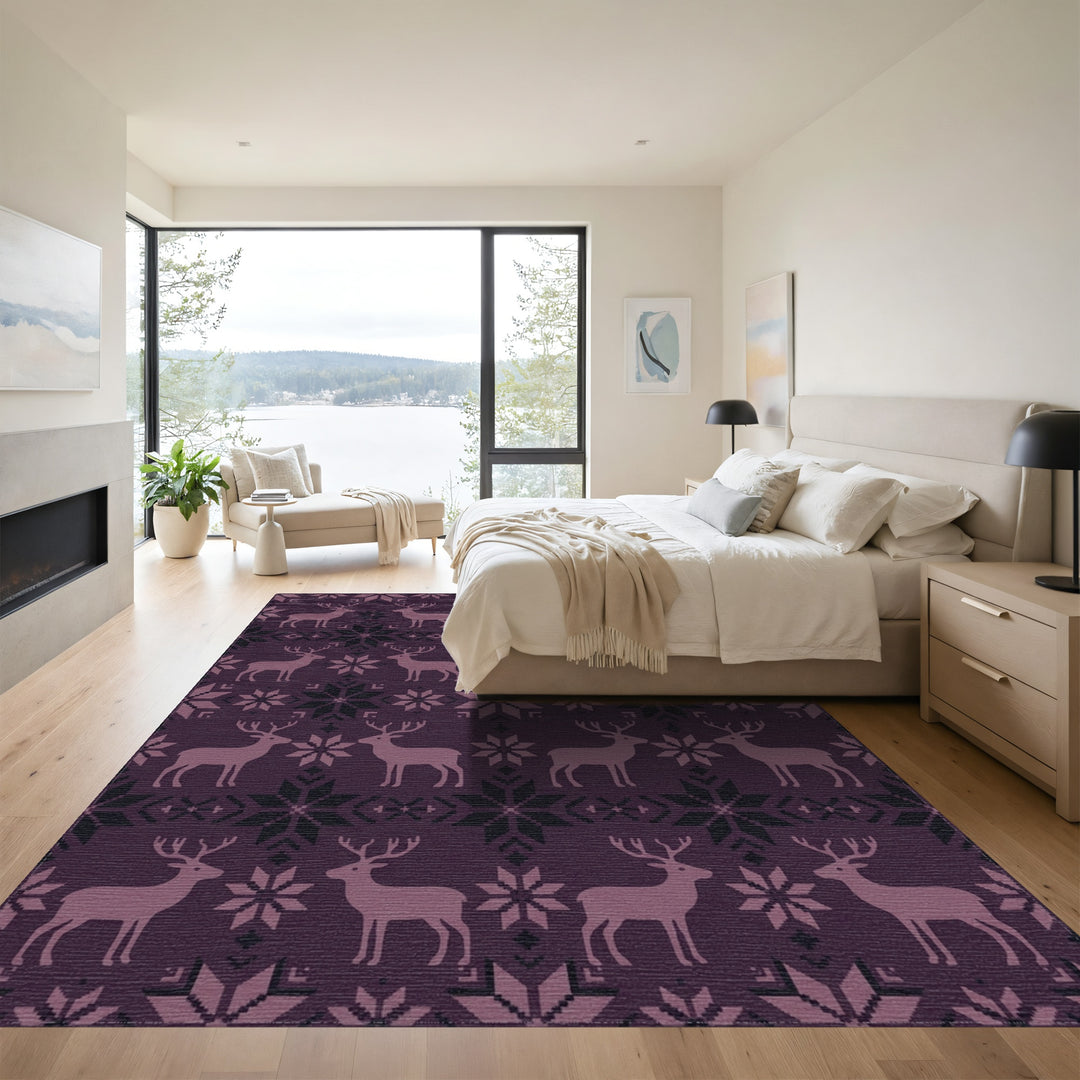 Plum Reindeer Snowflake Fair Isle Rug