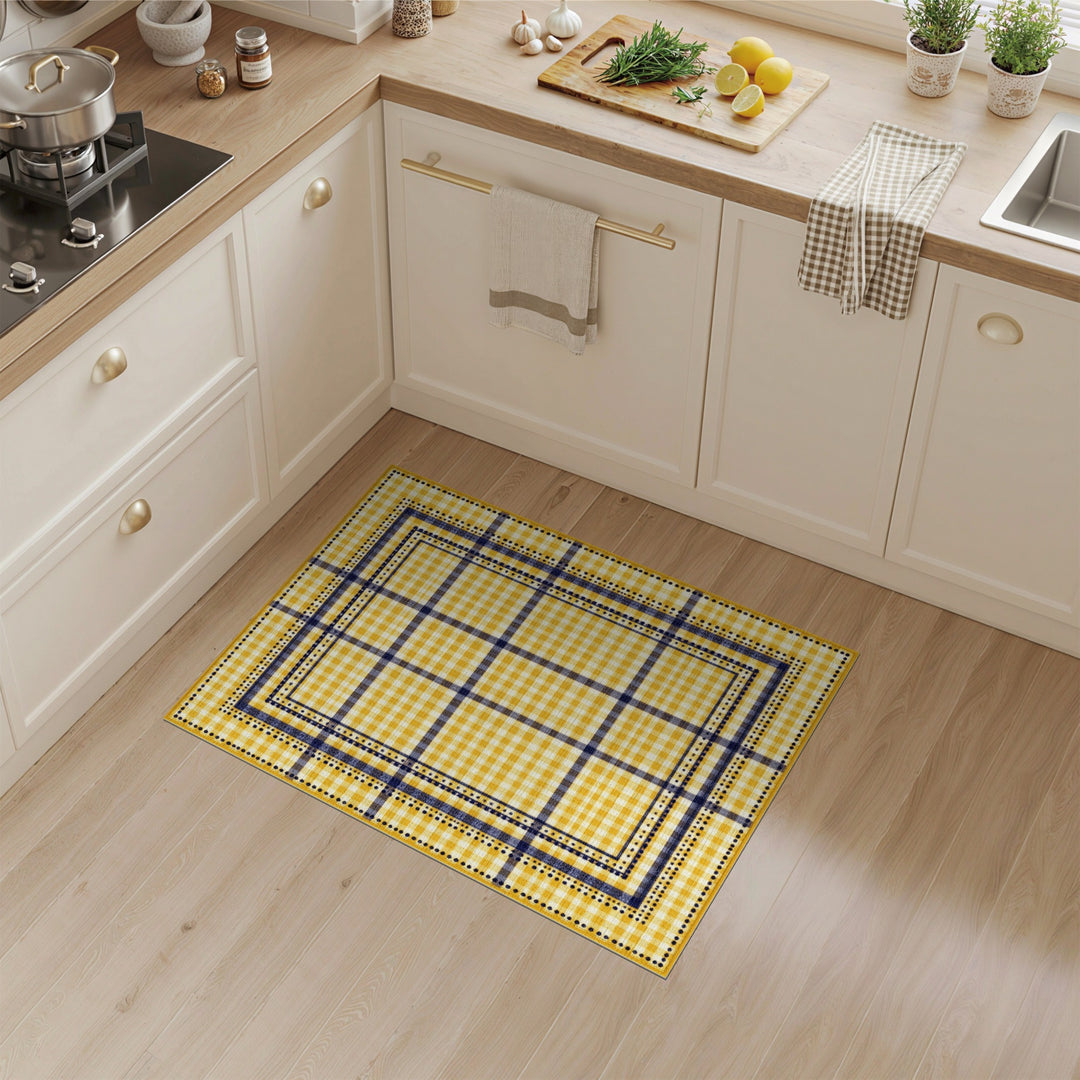 Yellow Gingham Checkered Area Rug