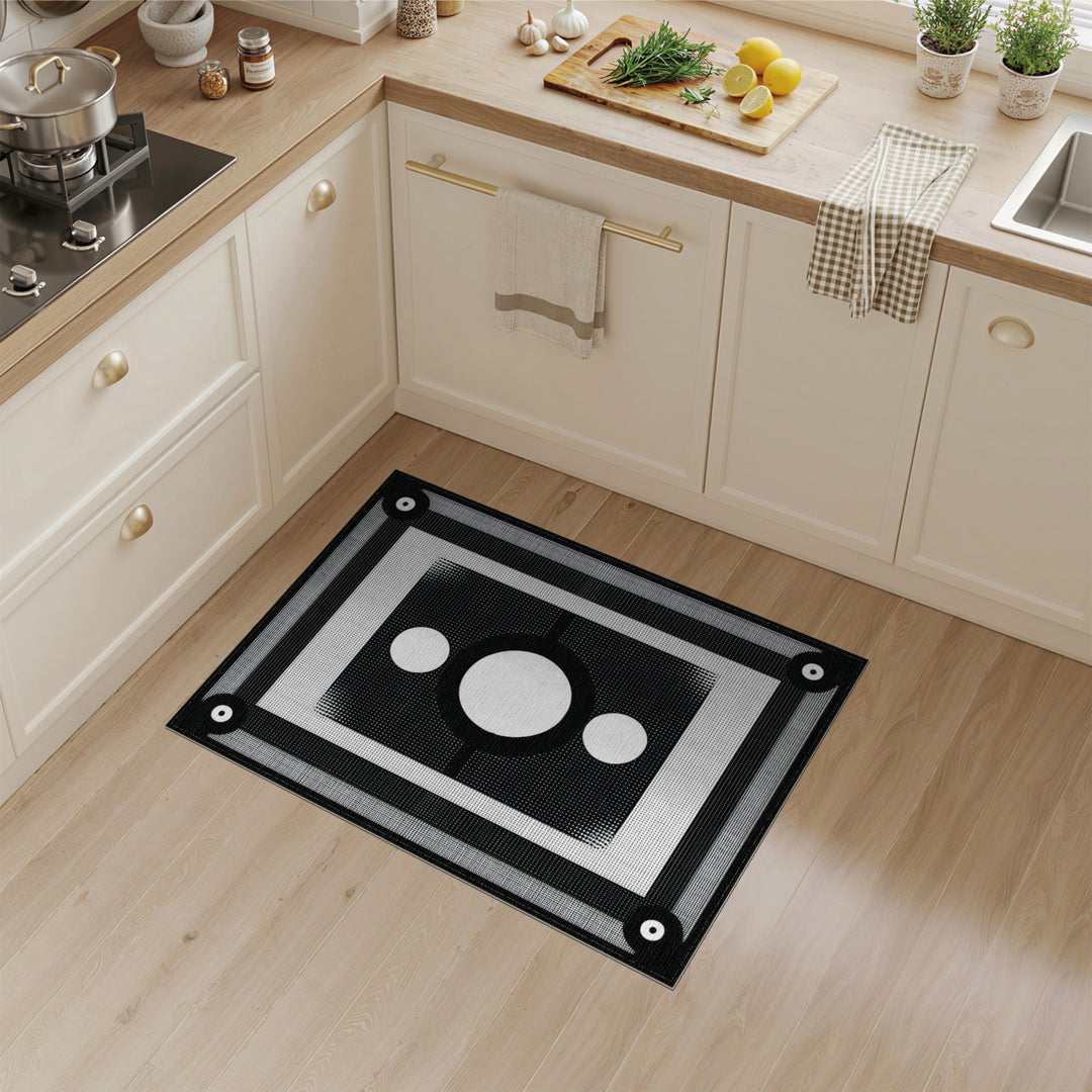 Black White Geometric Circle Area Rug
