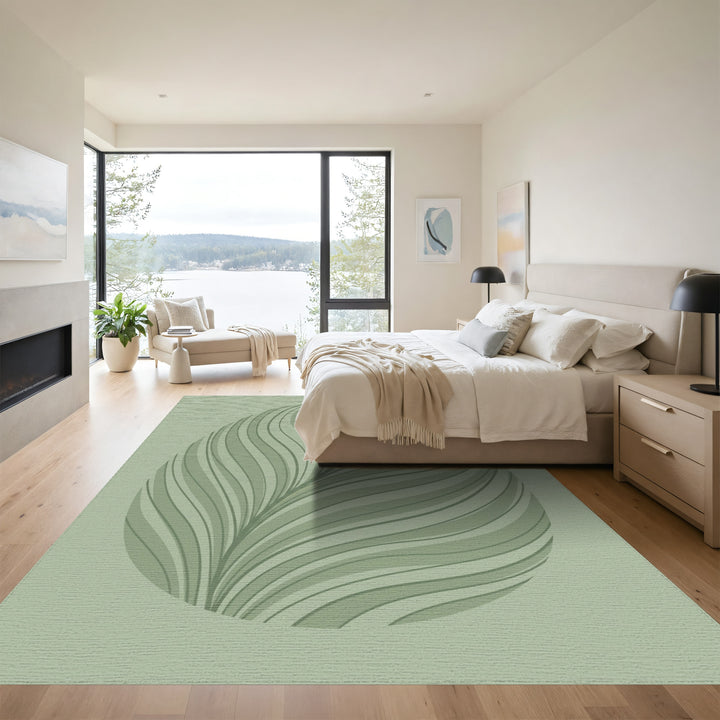 Pale Green Wavy Leaf Abstract Rug