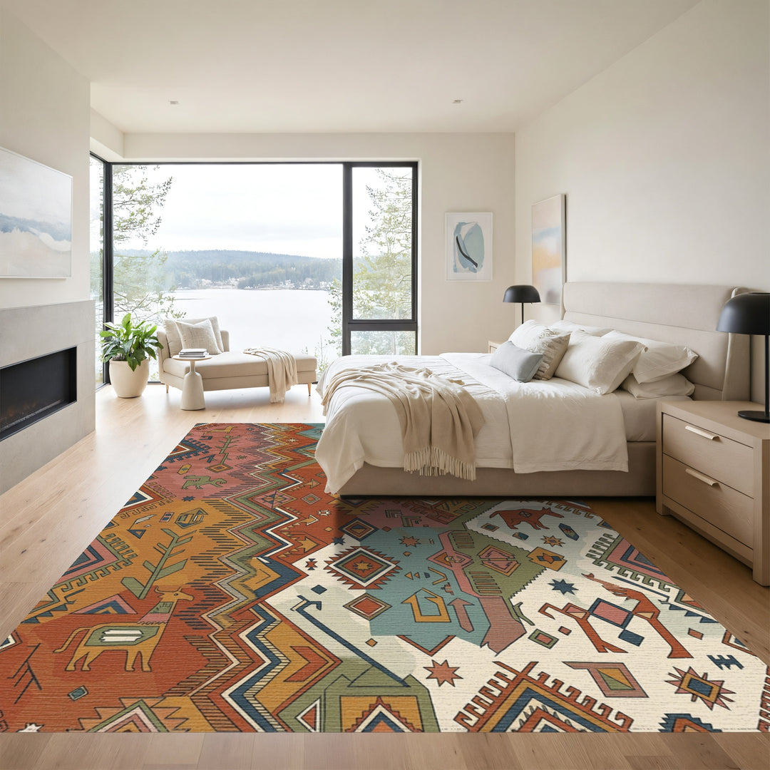 Rustic Earthy Tribal Animal Patchwork Rug