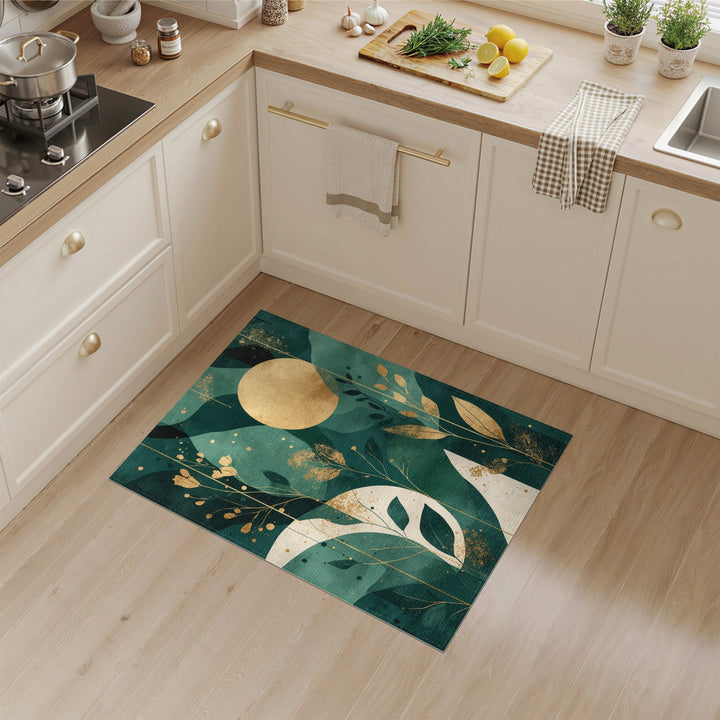 Teal Gold Abstract Circle Area Rug