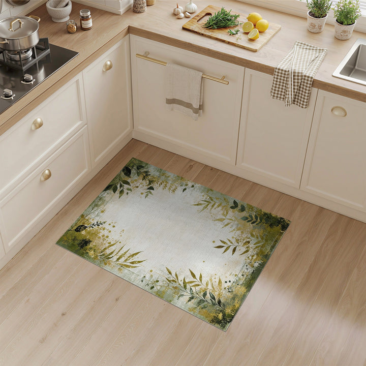 Green Botanical Distressed Vintage Rug