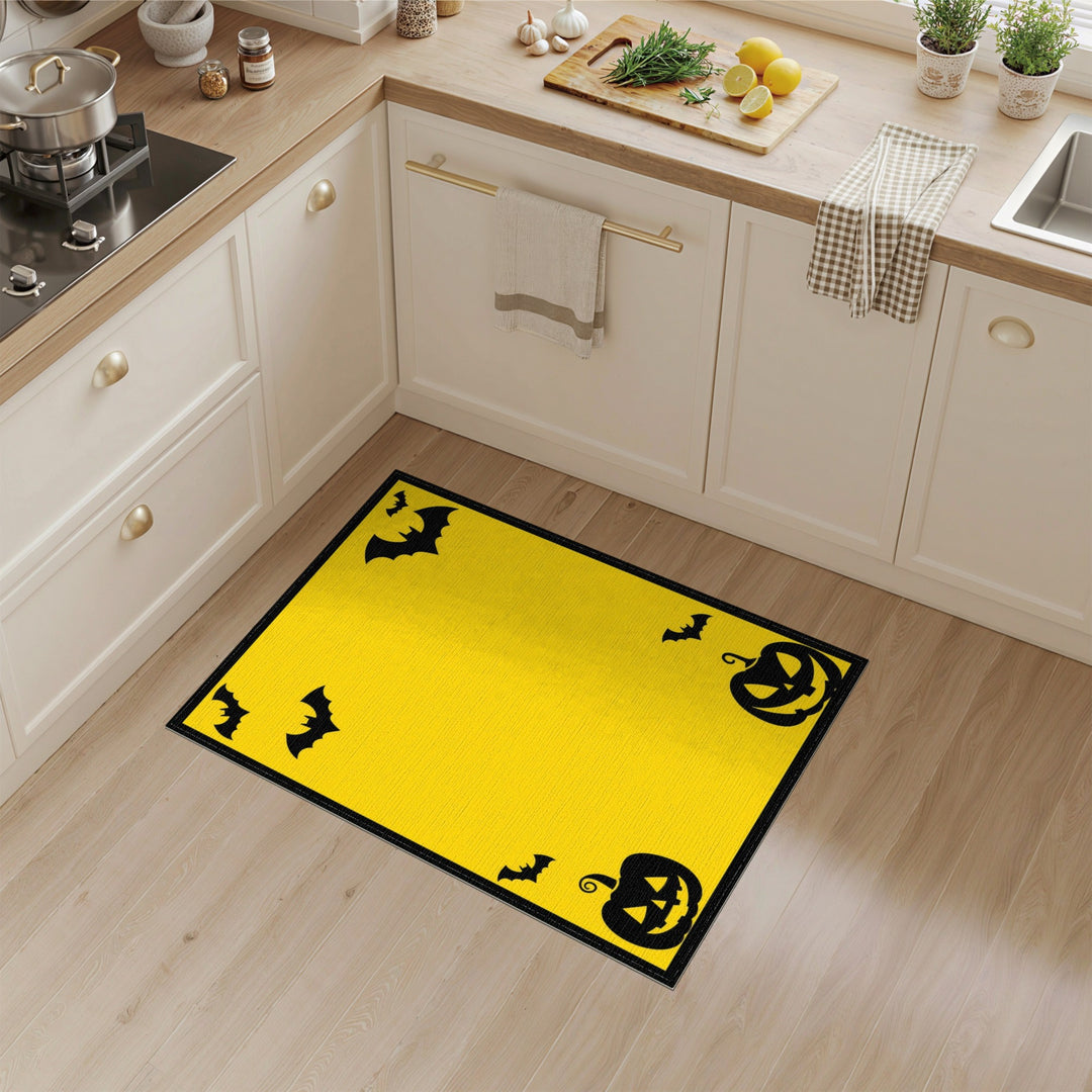 Yellow Halloween Bats and Pumpkins Area Rug