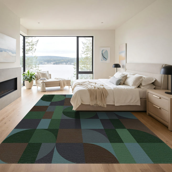 Earthy Geometric Circles and Squares Rug