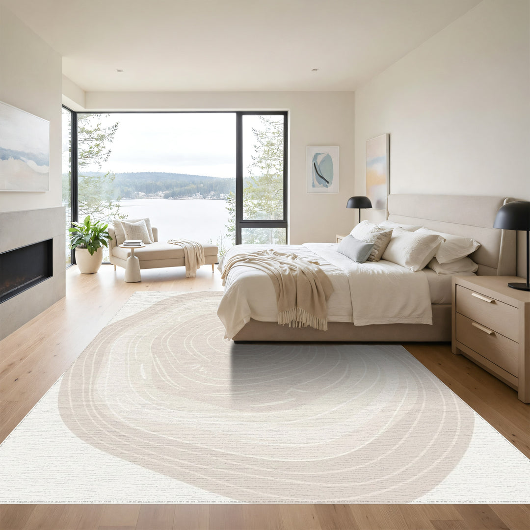 Neutral Cream Organic Abstract Rings Rug