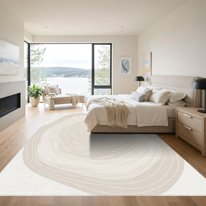 Neutral Cream Organic Abstract Rings Rug