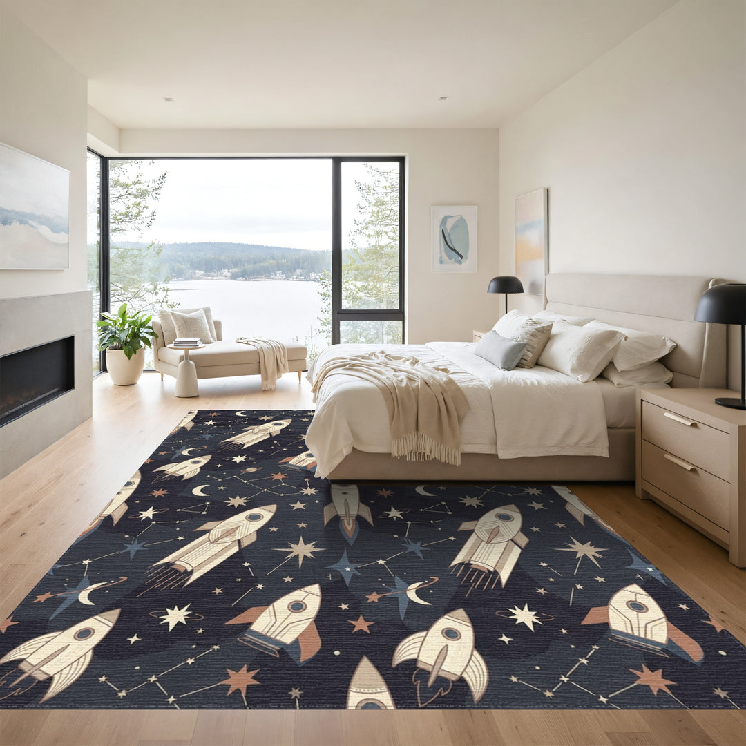 Retro Rockets and Starry Night Rug