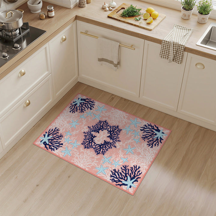 Pink Coral Starfish Coastal Area Rug