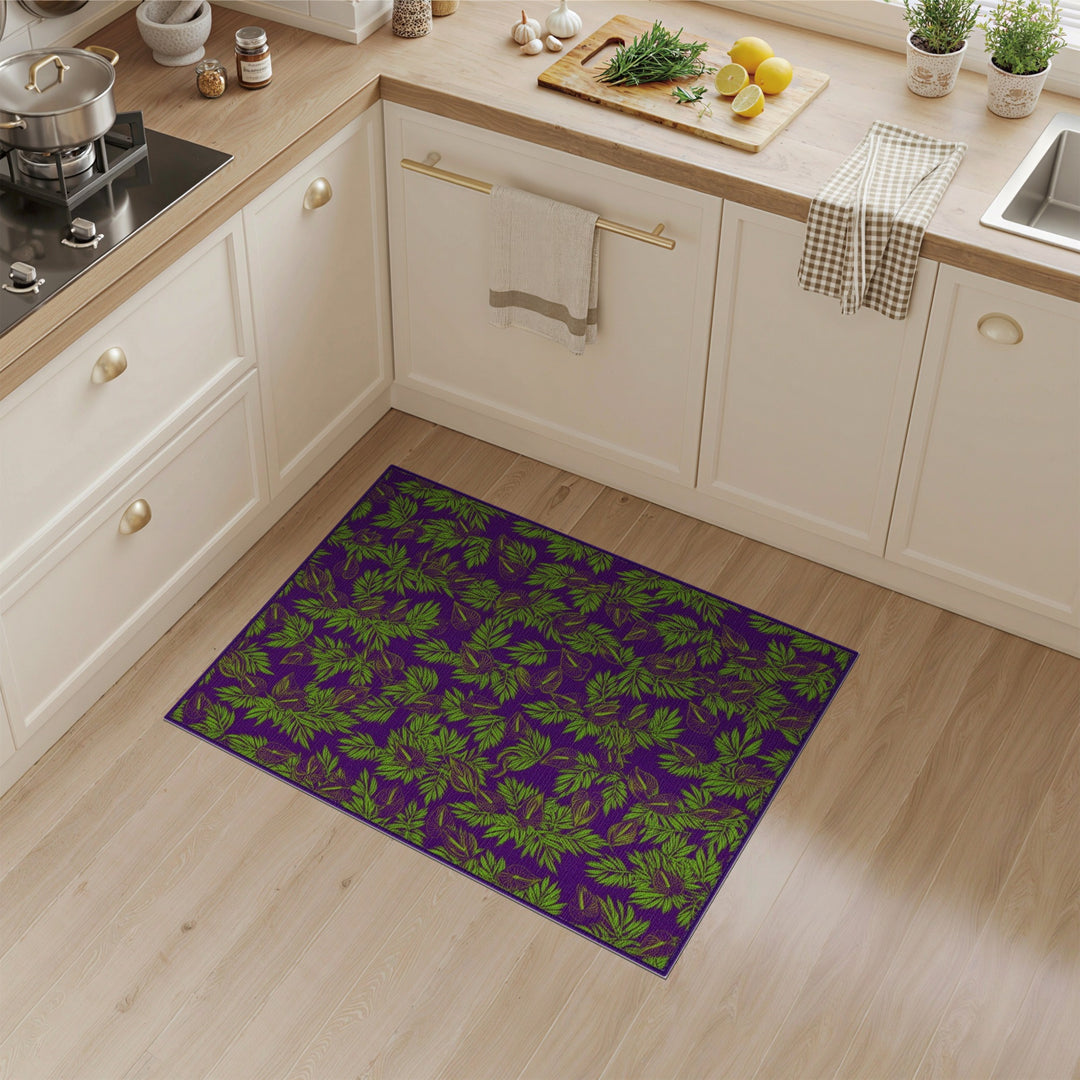 Purple Floral Leaf Area Rug