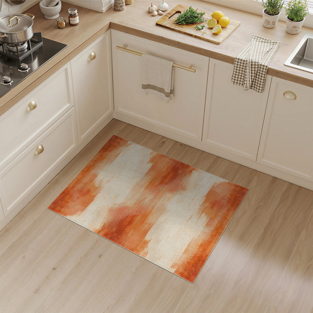 Warm Orange Abstract Washable Area Rug